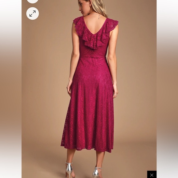 NWT Lulus Effortless elegance lace midi wrap dress magenta large L - Picture 4 of 9